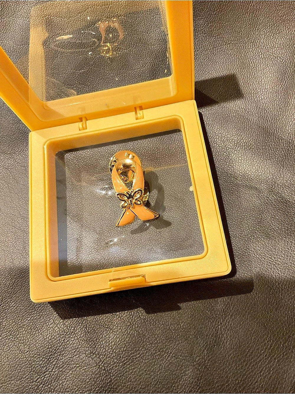 Gold-Tone Ribbon Brooch with Case Like New
